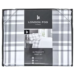 London Fog Sheet Set, Gray Plaid, Twin