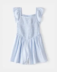 Oshkosh Girls Striped Smocked Romper - Blue Blue 12