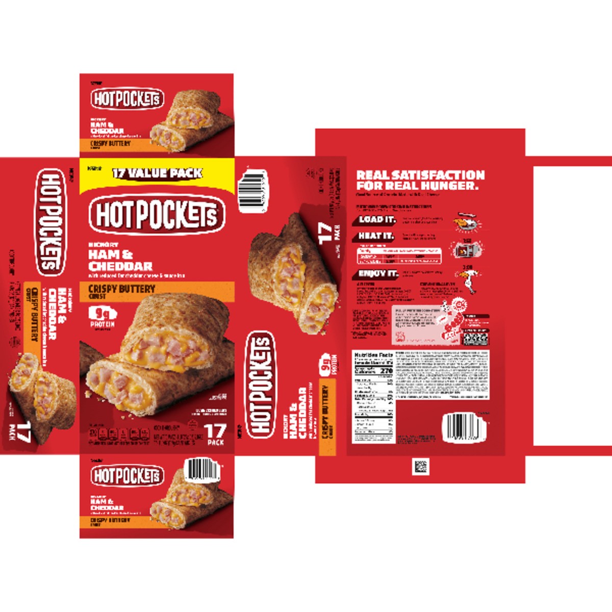 slide 6 of 14, Hot Pockets Hickory Ham and Cheddar Frozen Snacks in a Crispy Buttery Crust, Frozen Ham and Cheese Sandwiches Made with Cheddar Cheese, 17 Count Frozen Sandwiches, 76.50 oz