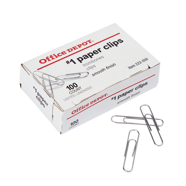 slide 1 of 5, Office Depot Brand Paper Clips, No. 1 Regular, Silver, Box Of 100, 100 ct