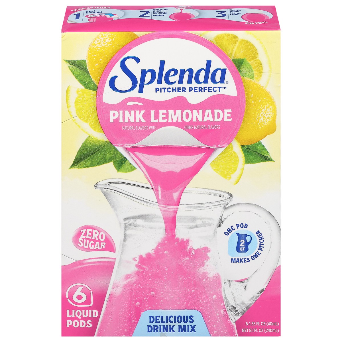 slide 1 of 1, Splenda Pitcher Perfect Zero Sugar Delicious Pink Lemonade Drink Mix 6 - 1.35 fl oz Liquid Pods, 6 ct