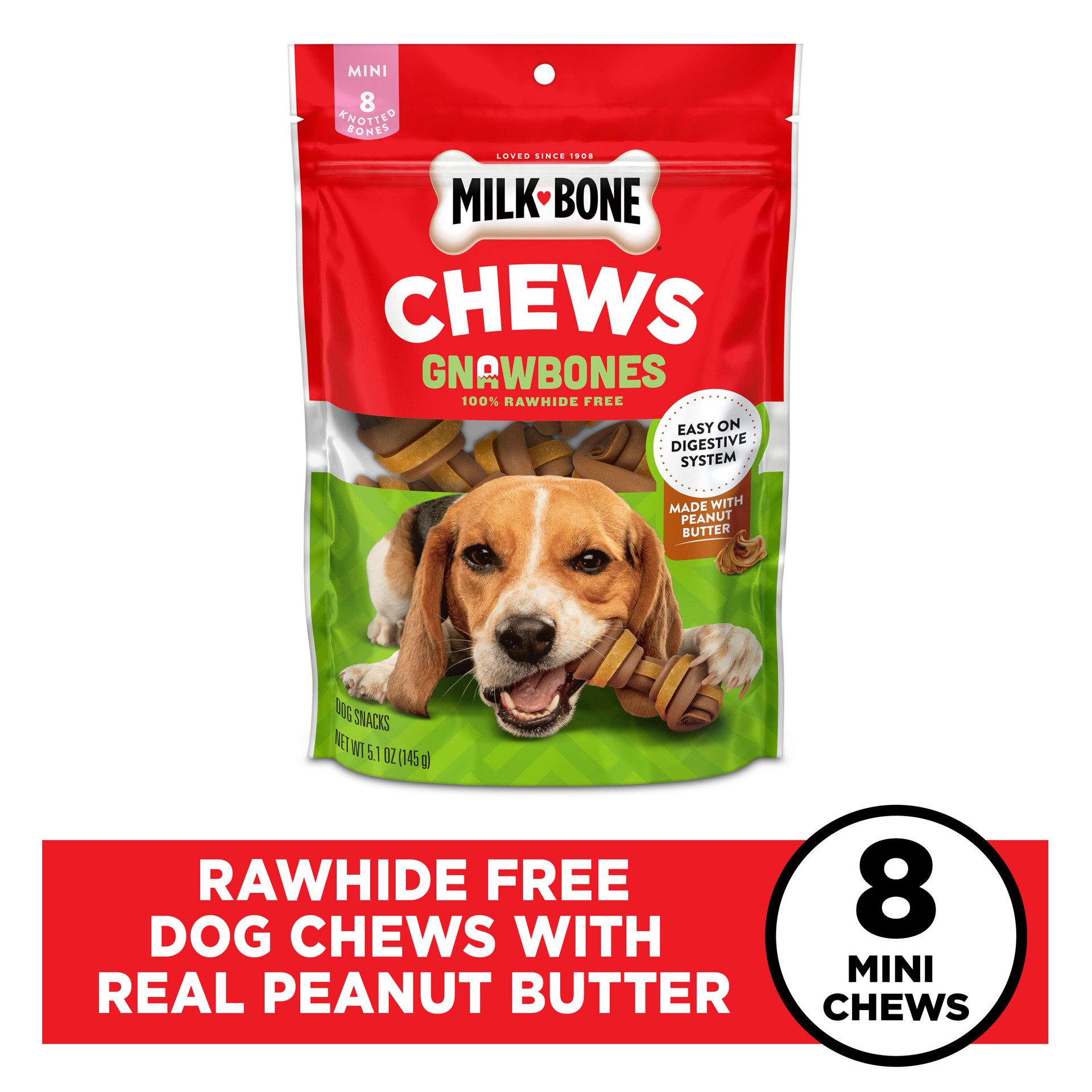 slide 4 of 10, Milk-Bone GnawBones Long Lasting Dog Treats with Real Peanut Butter and Chicken, Mini Size, 5.1-Ounce, 8 ct