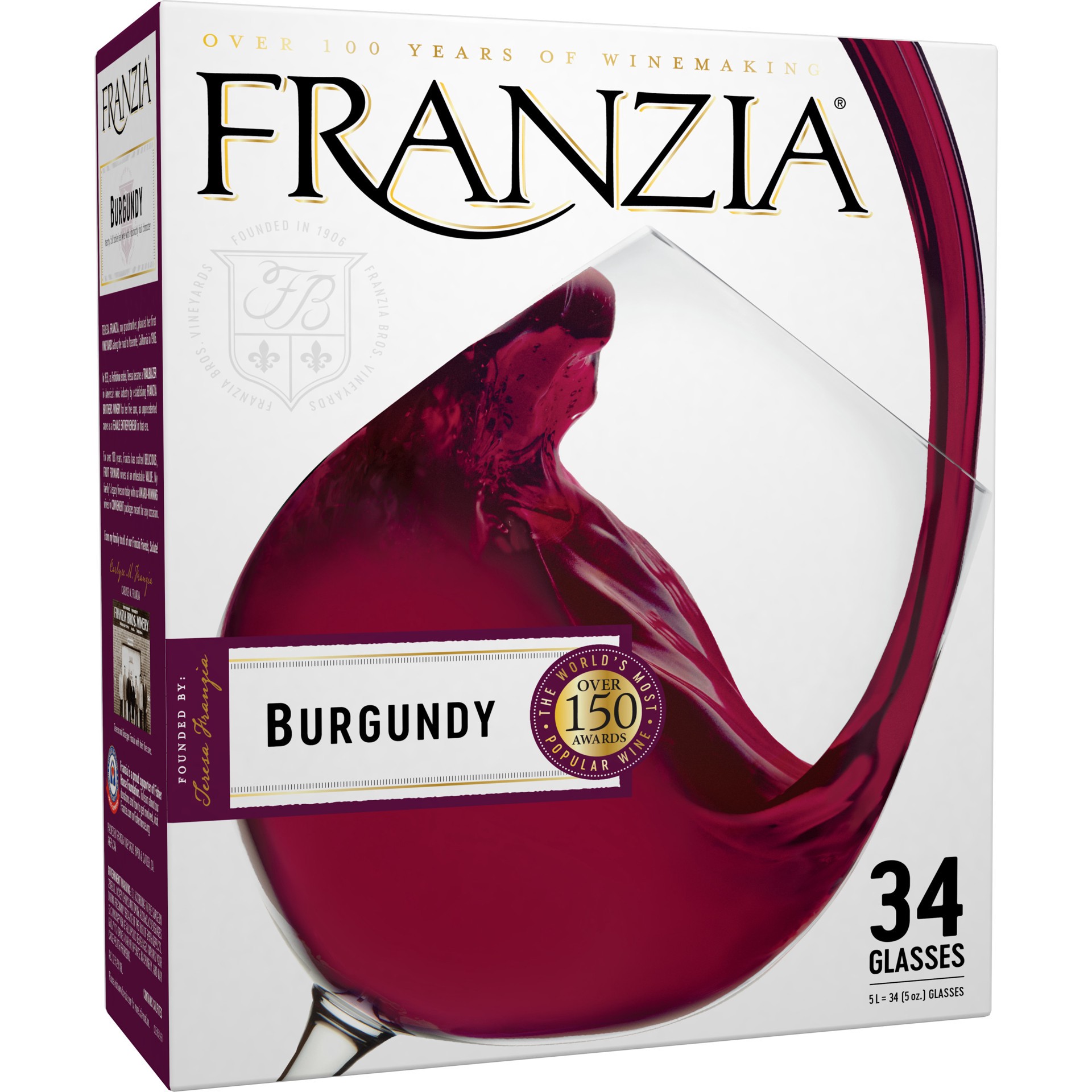 slide 1 of 4, Franzia Burgundy, Red Wine, American, 1 ct, 5L Box, 5 liter