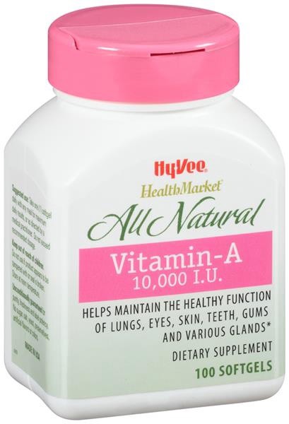 slide 1 of 1, Hy-Vee HealthMarket Vitamin-A 10,000 Iu Dietary Supplement Softgels, 100 ct