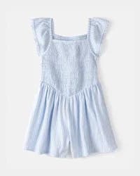 Oshkosh Girls Striped Smocked Romper - Blue - Size 5