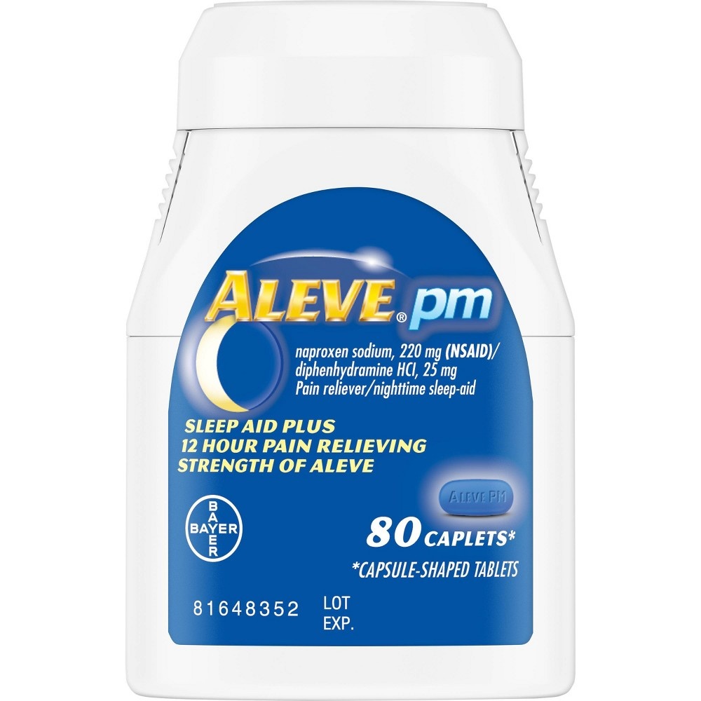 slide 2 of 2, Aleve Pm Sleep Aid Plus 12 Hour Pain Relief Caplets Naproxen Sodium Nsaiddiphenhydramine, 80 ct