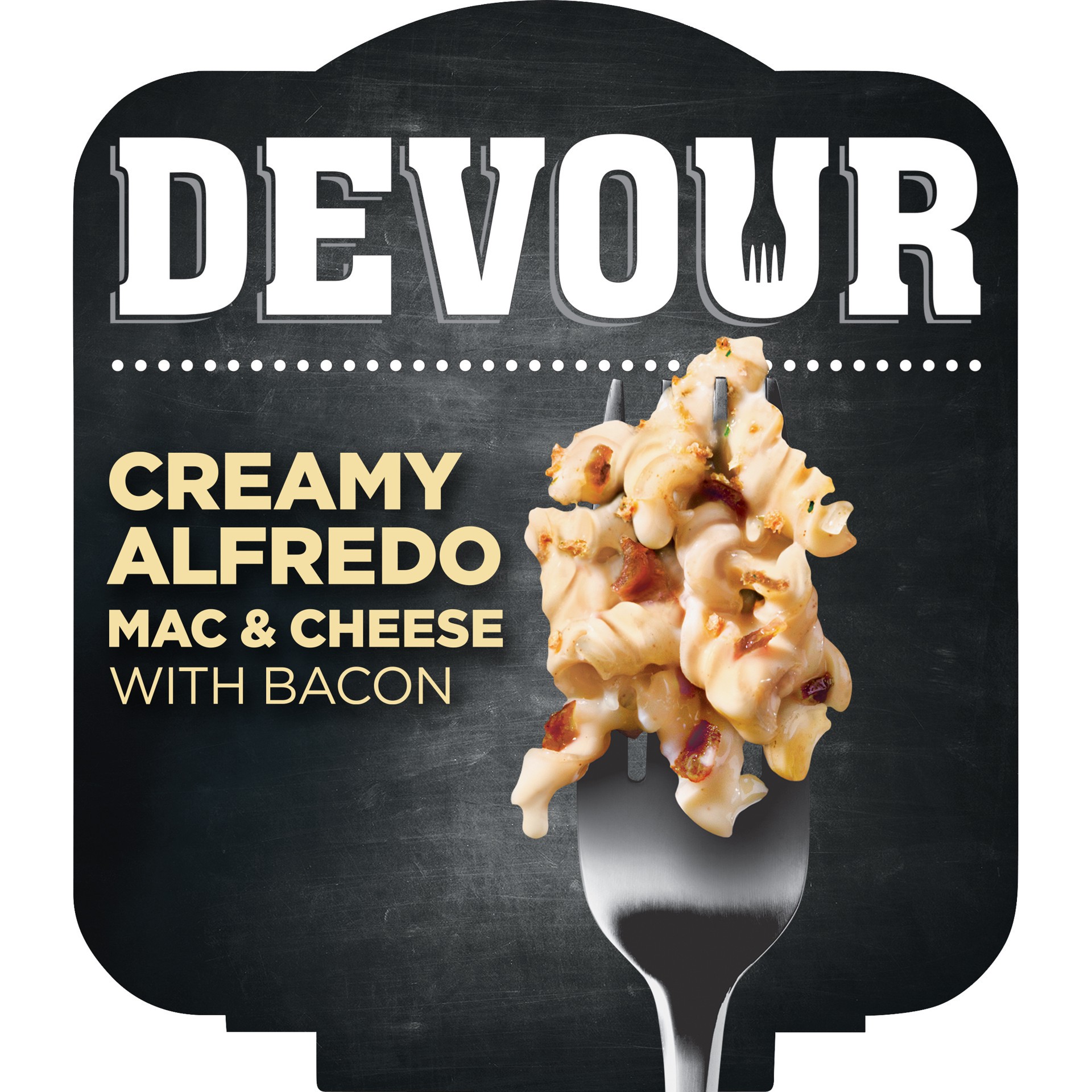 slide 1 of 9, DEVOUR Creamy Alfredo Mac & Cheese Bowl with Bacon Dinner Kit, 4.1 oz Tray, 4.1 oz