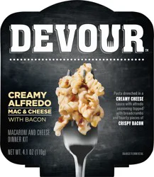DEVOUR Macaroni and Cheese Dinner, 1 Kit, for Easy Dinner or Dinner Sides, Creamy Alfredo Mac & Cheese with Bacon, 4.1 oz