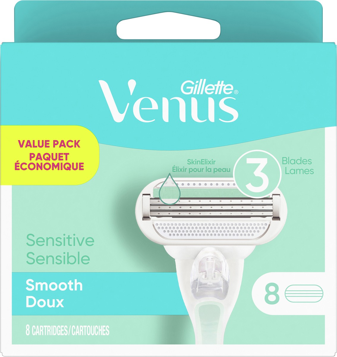 slide 2 of 5, Gillette Venus Value Pack 3 Blades Smooth Sensitive Cartridges 8 ea, 8 ct