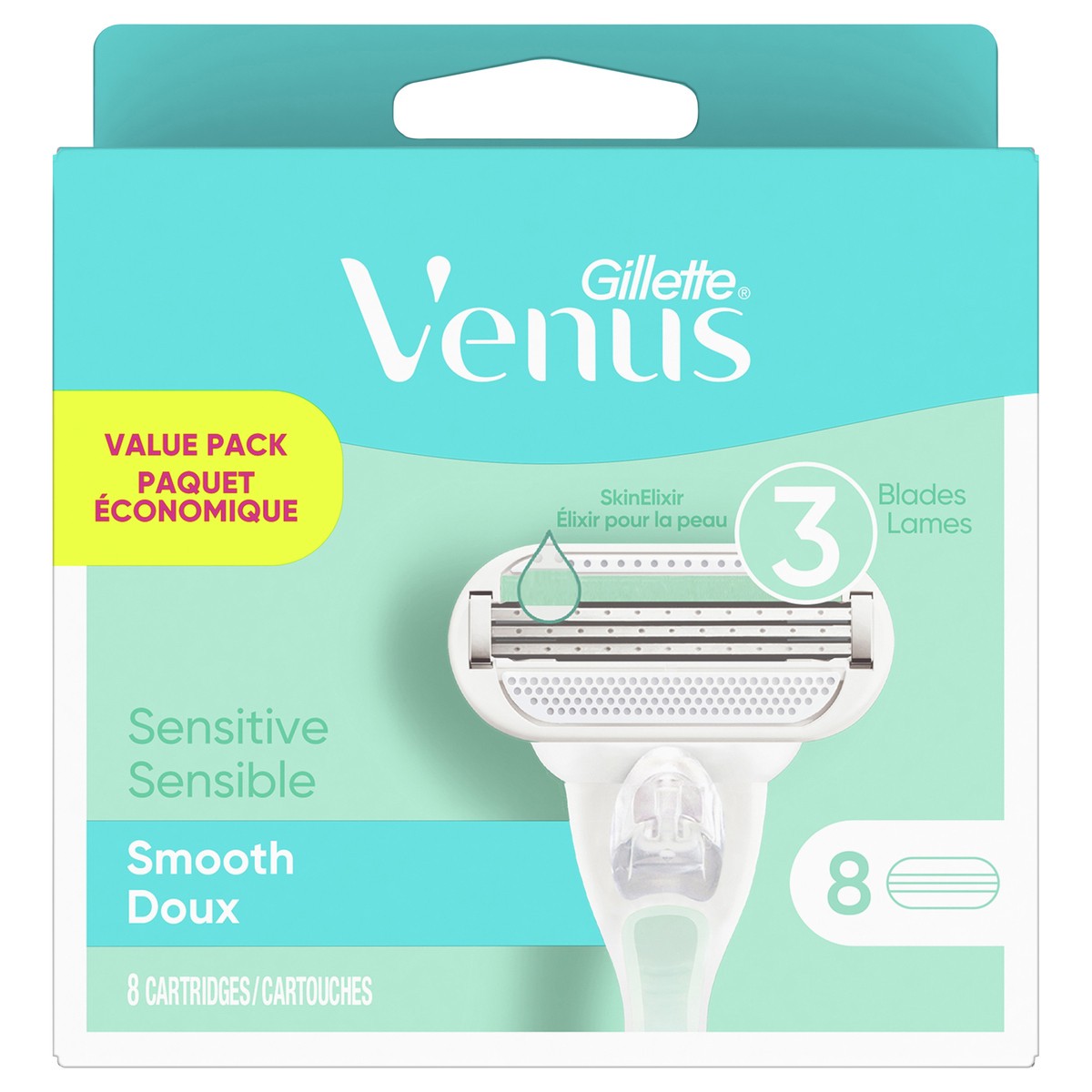 slide 1 of 5, Gillette Venus Value Pack 3 Blades Smooth Sensitive Cartridges 8 ea, 8 ct