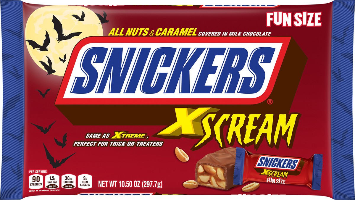 slide 6 of 9, SNICKERS XScream Fun Size Chocolate Halloween Trick or Treat Candy, 10.5oz, 10.5 oz