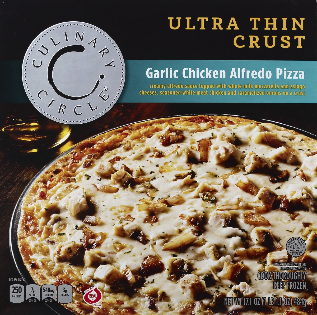 slide 2 of 6, Culinary Circle Pizza, Ultra Thin Crust, Garlic Chicken Alfredo, 17.1 Ounce, 17.1 oz