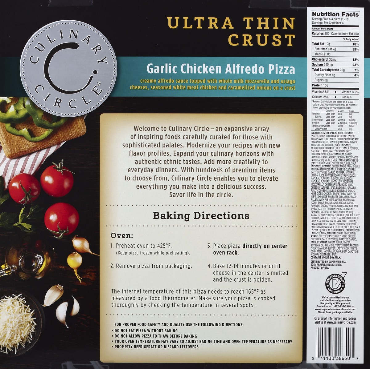 slide 6 of 6, Culinary Circle Pizza, Ultra Thin Crust, Garlic Chicken Alfredo, 17.1 Ounce, 17.1 oz