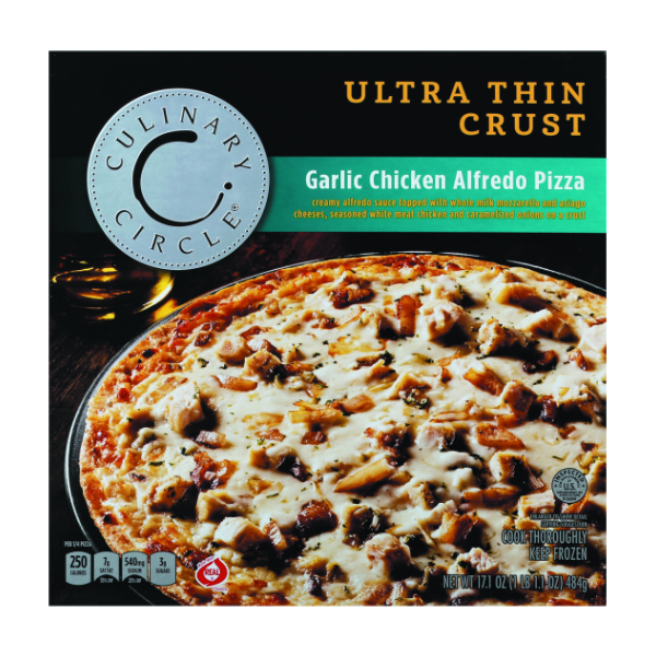 slide 1 of 6, Culinary Circle Pizza, Ultra Thin Crust, Garlic Chicken Alfredo, 17.1 Ounce, 17.1 oz