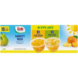 Dole Fruit Bowls Peach& Mixed Fruit Variety Pack in 100% Fruit Juice Ascorbic 16ct