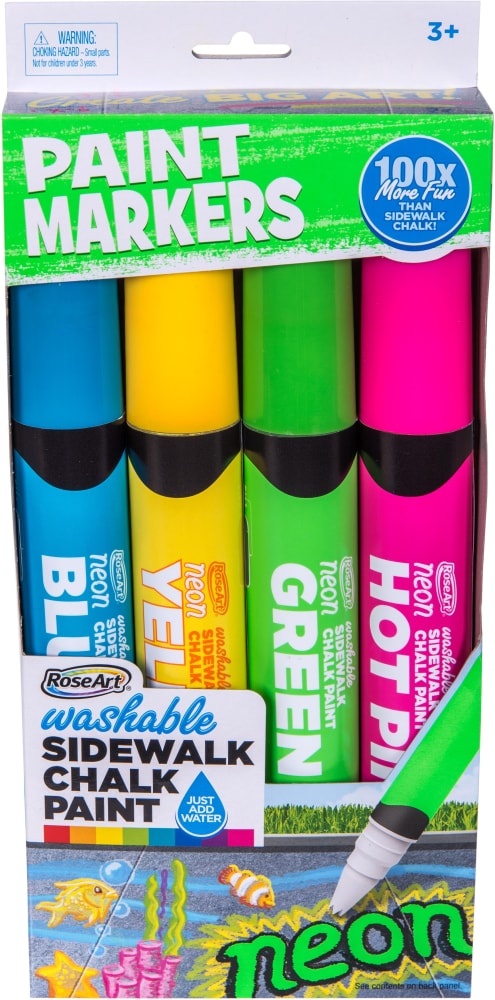slide 1 of 1, RoseArt Washable Sidewalk Chalk Paint Neon Jumbo Markers, 4 ct