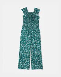 Oshkosh Girls Floral Smocked Jumpsuit - Green, Size 5
