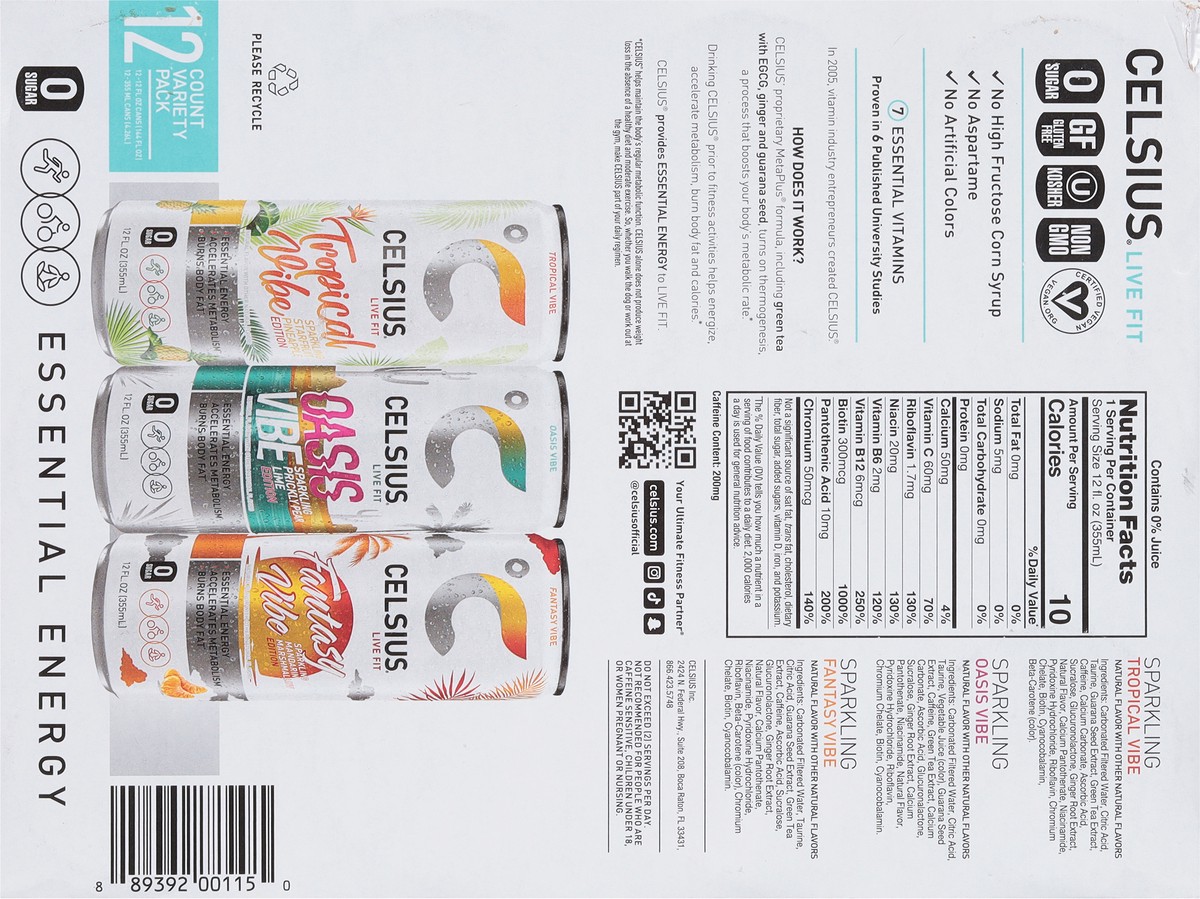 slide 7 of 9, CELSIUS Live Fit Energy Drink Variety 12 Fl Oz, 12 Count, 12 ct; 12 oz