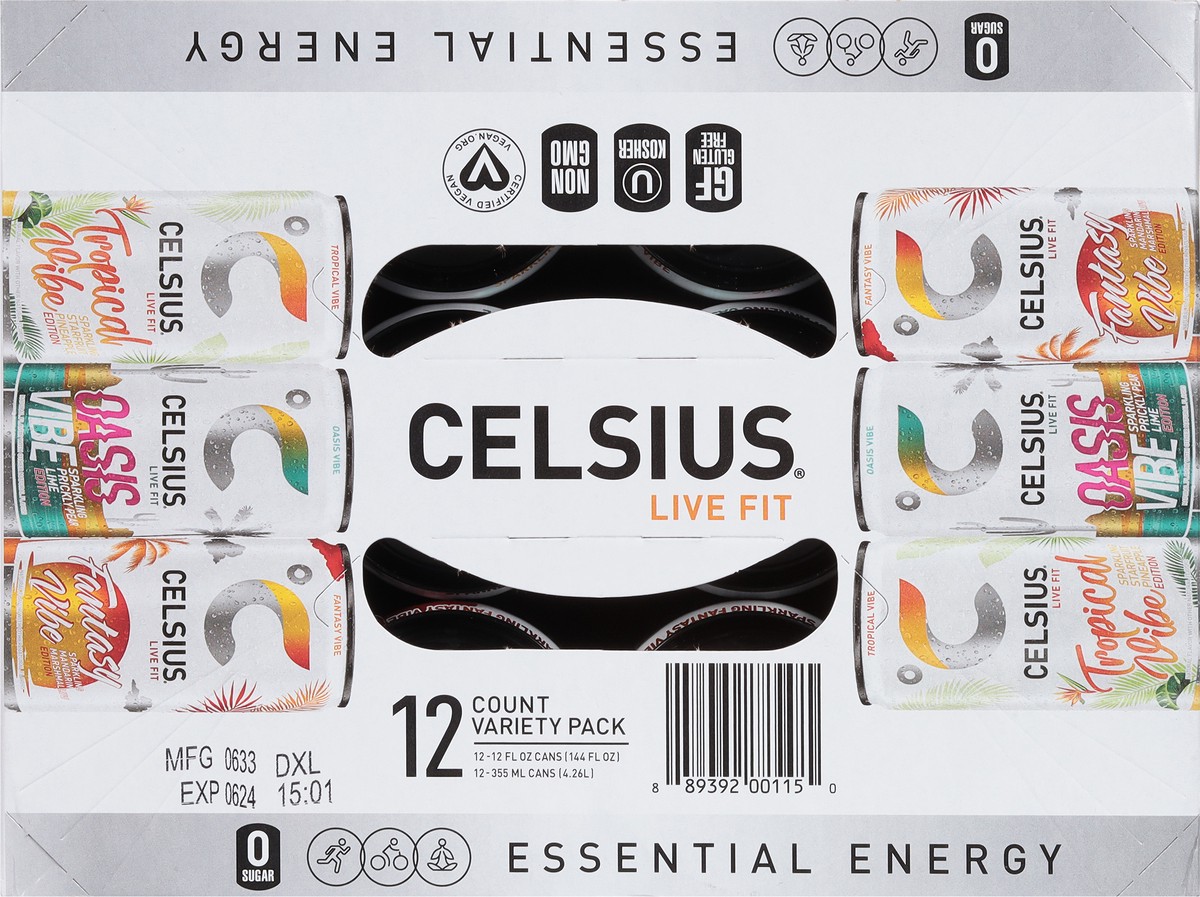 slide 9 of 9, CELSIUS Live Fit Energy Drink Variety 12 Fl Oz, 12 Count, 12 ct; 12 oz