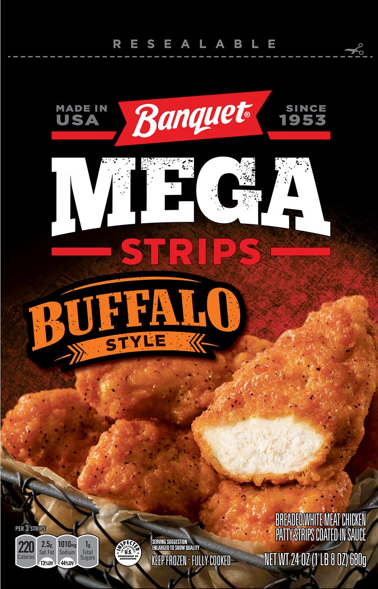 slide 1 of 4, Banquet Mega Buffalo Style Chicken Strips 24 oz, 24 oz