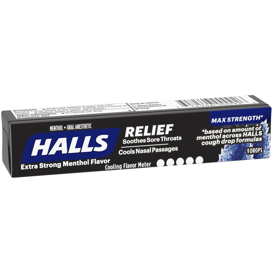 slide 3 of 7, Halls Intense Cool Extra Strong Menthol Oral Anesthetic Menthol Drops, 9 ct