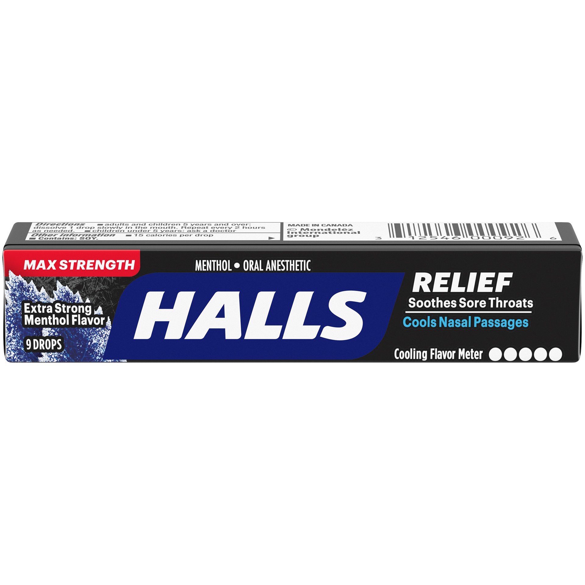 slide 1 of 3, HALLS Relief Max Strength Extra Strong Menthol Throat Drops, 9 Drops, 0.07 lb