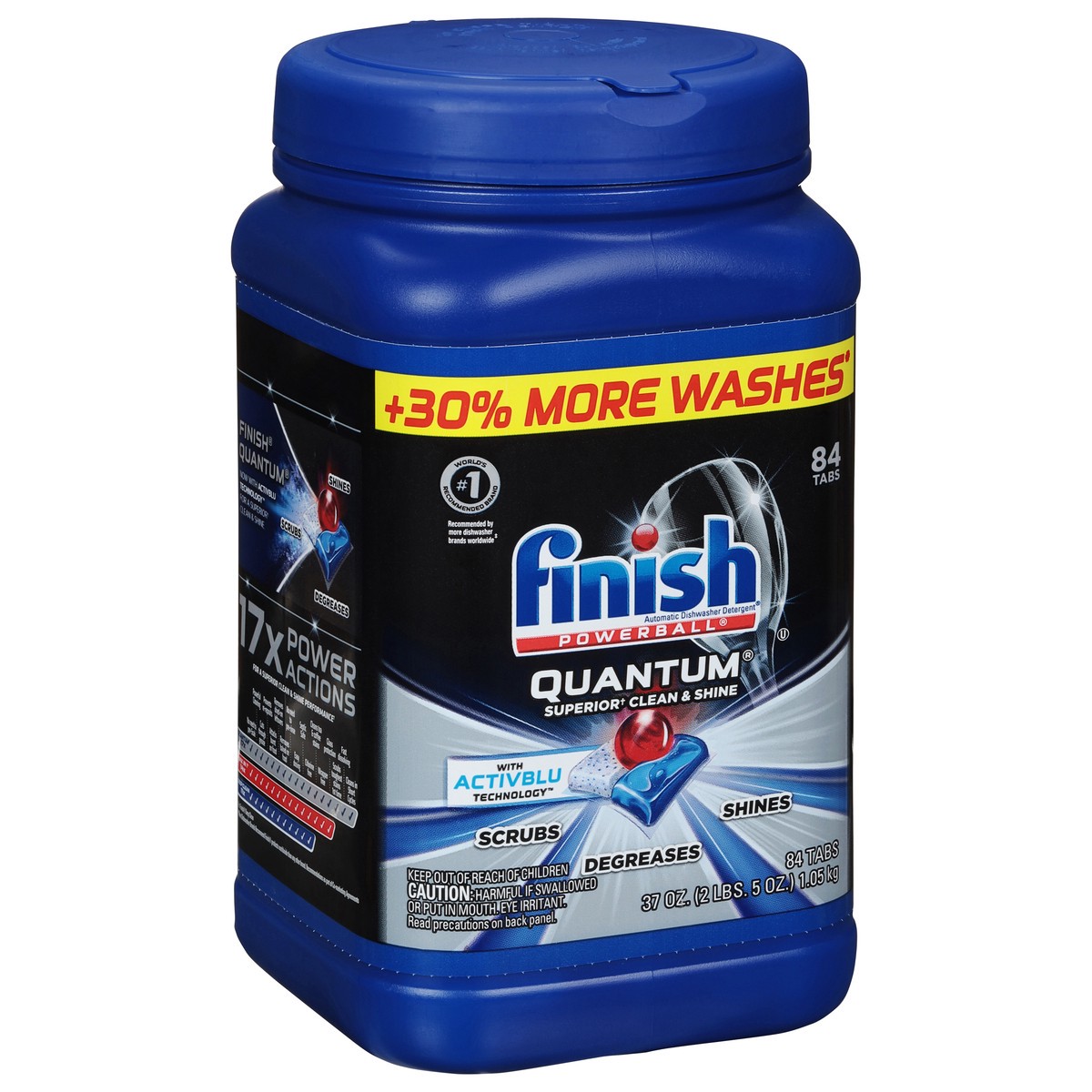 slide 8 of 9, Finish Quantum with Activblu technology 84ct, Dishwasher Detergent Tabs, Advanced Clean and Shine, 84 ct