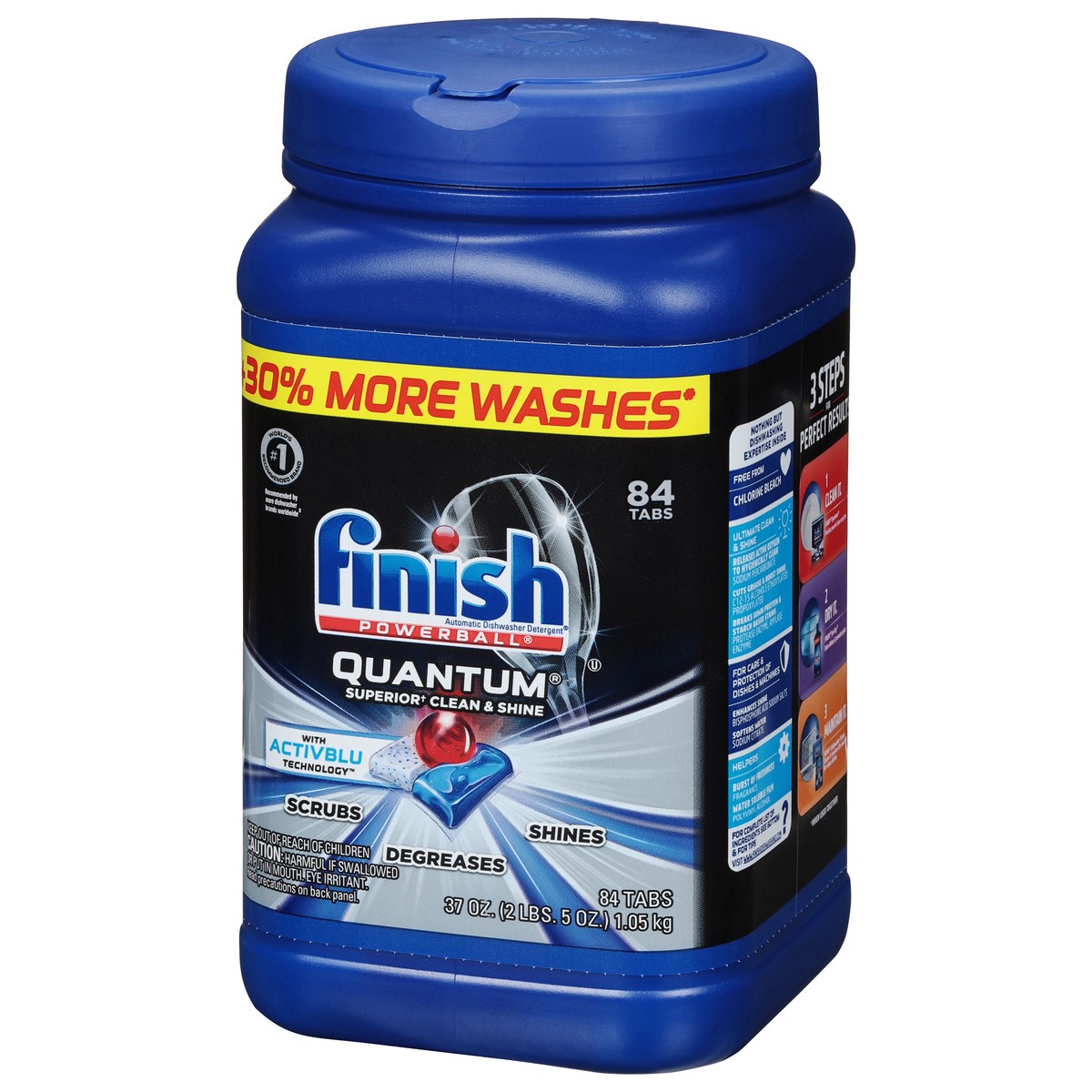 slide 6 of 9, Finish Quantum with Activblu technology 84ct, Dishwasher Detergent Tabs, Advanced Clean and Shine, 84 ct