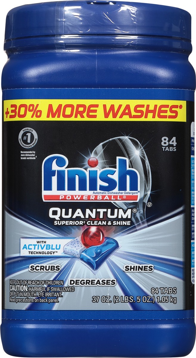 slide 4 of 9, Finish Quantum with Activblu technology 84ct, Dishwasher Detergent Tabs, Advanced Clean and Shine, 84 ct