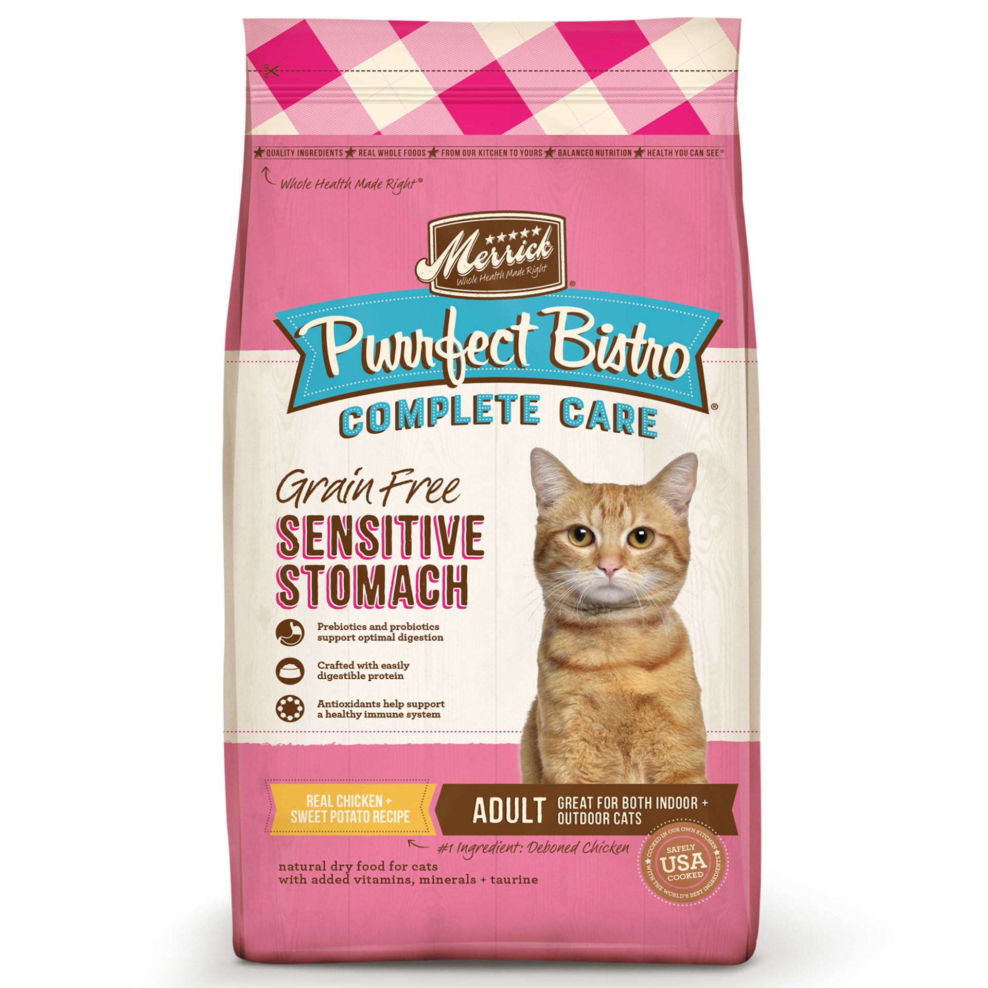 slide 1 of 1, Merrick Purrfect Bistro Complete Care Sensitive Stomach Recipe Dry Cat Food, 12 lb