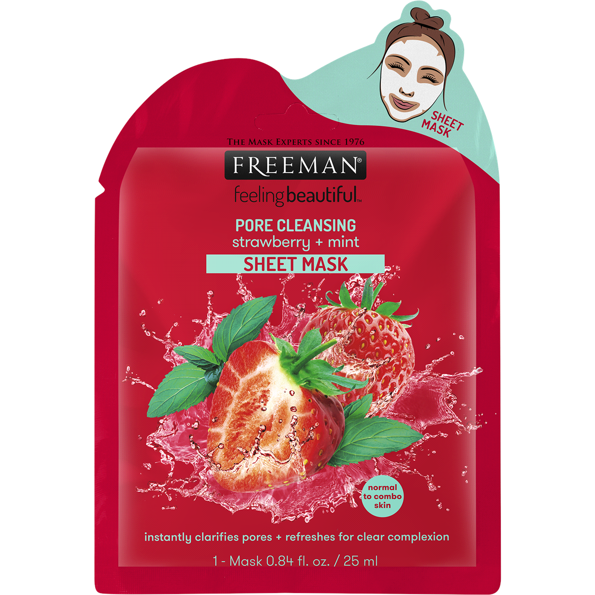 slide 1 of 1, Freeman Pore Cleansing Strawberry & Mint Sheet Mask, 0.84 fl oz