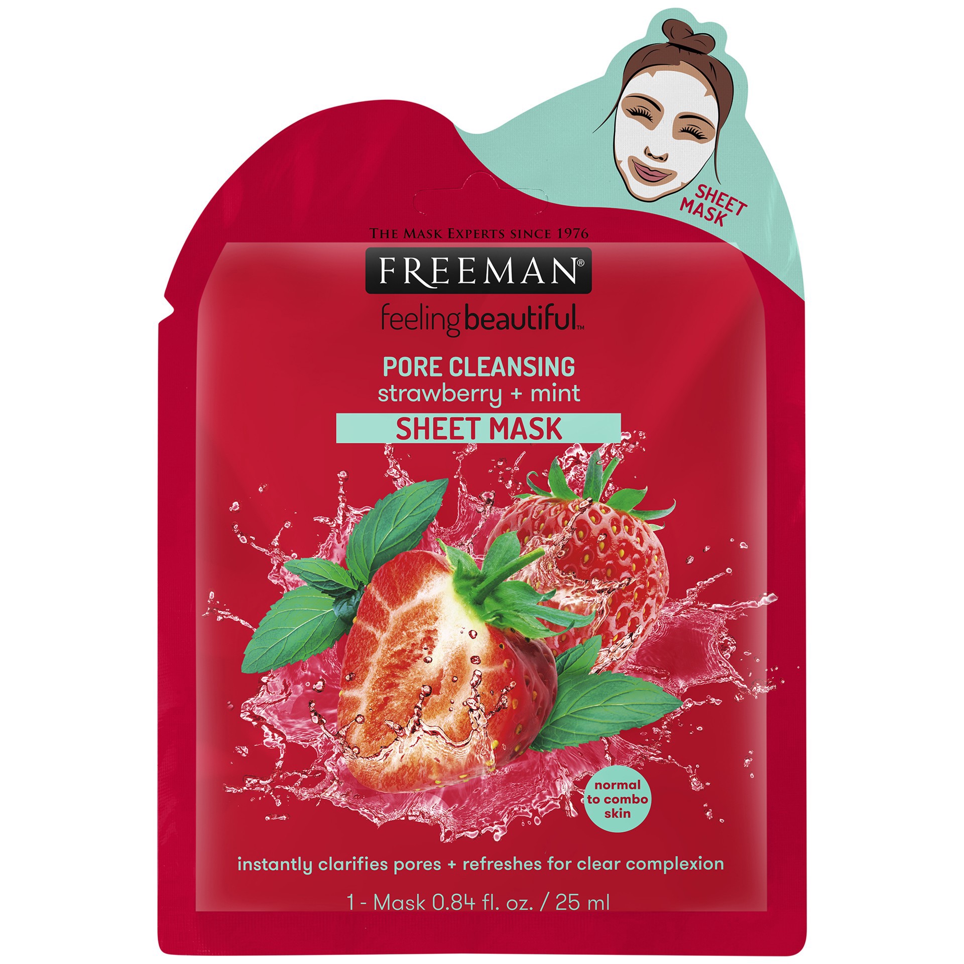 slide 1 of 2, Freeman Sheet Mask, Strawberry + Mint, Pore Cleansing, 0.84 fl oz