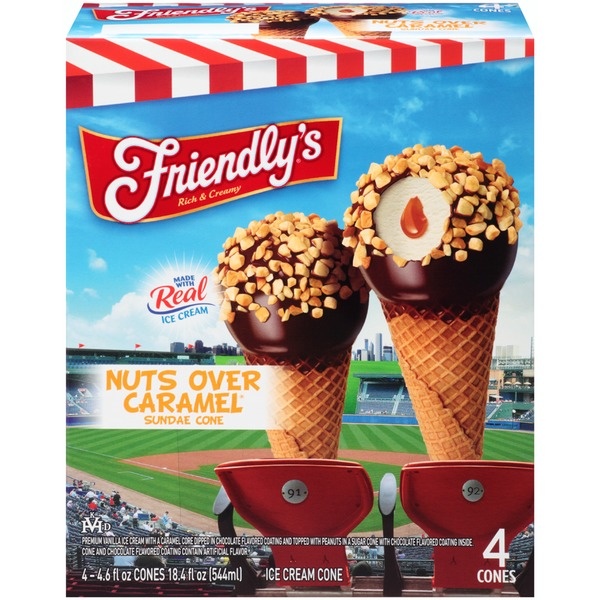 slide 1 of 1, Friendly's Nuts Over Caramel Sundae Ice Cream Cones, 4 ct