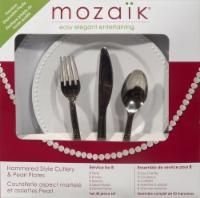 slide 1 of 1, Sabert Mozaik Service for 8 Hammered Style Cutlery & Pearl Plates, 8 ct
