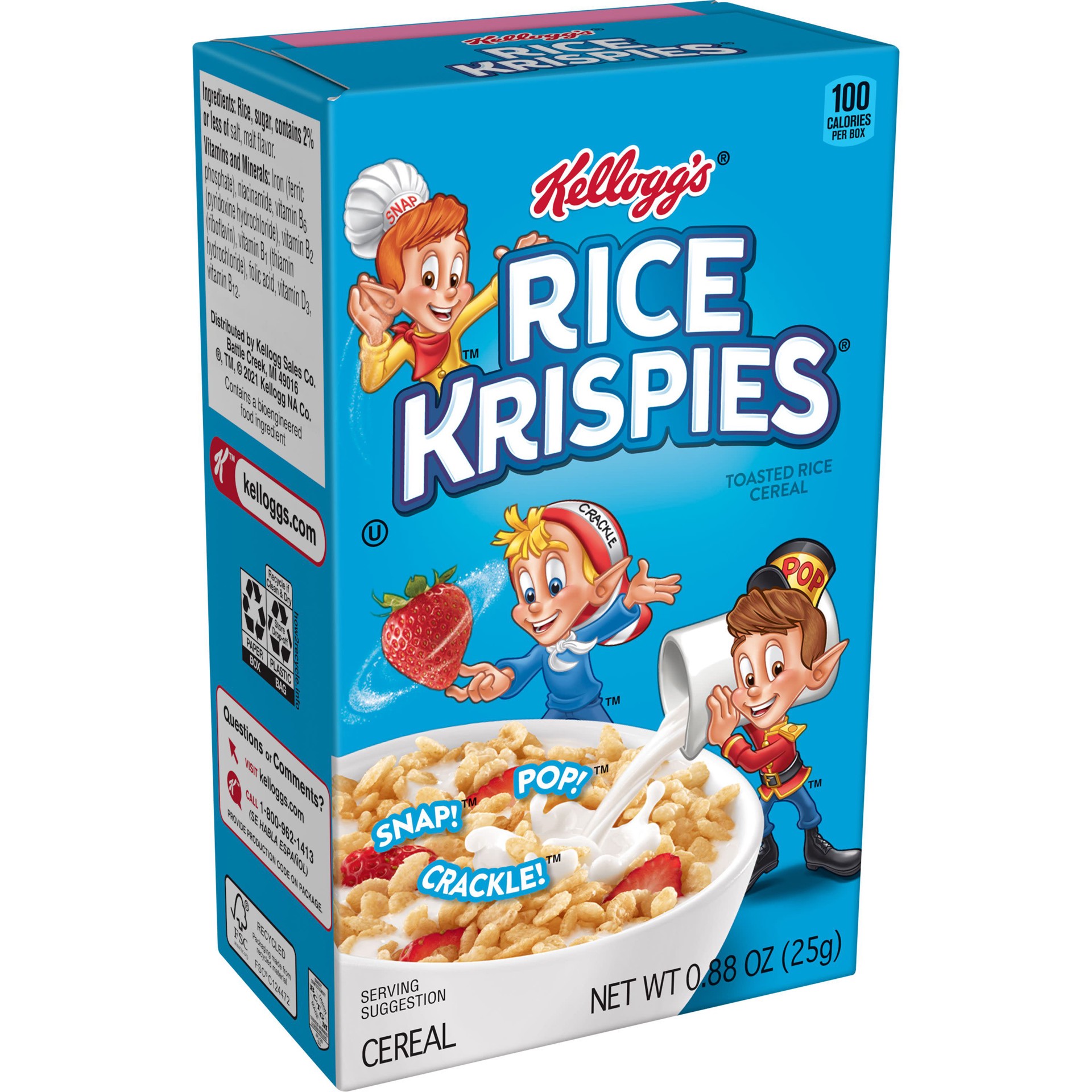 slide 1 of 5, Rice Krispies Kellogg's Rice Krispies Breakfast Cereal, Kids Snacks, Family Breakfast, Original, 0.88oz Box, 1 Box, 0.88 oz