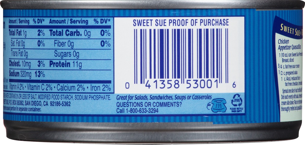 slide 4 of 14, Sweet Sue Premium Chunk White Chicken in Water 10 oz. Can, 10 oz