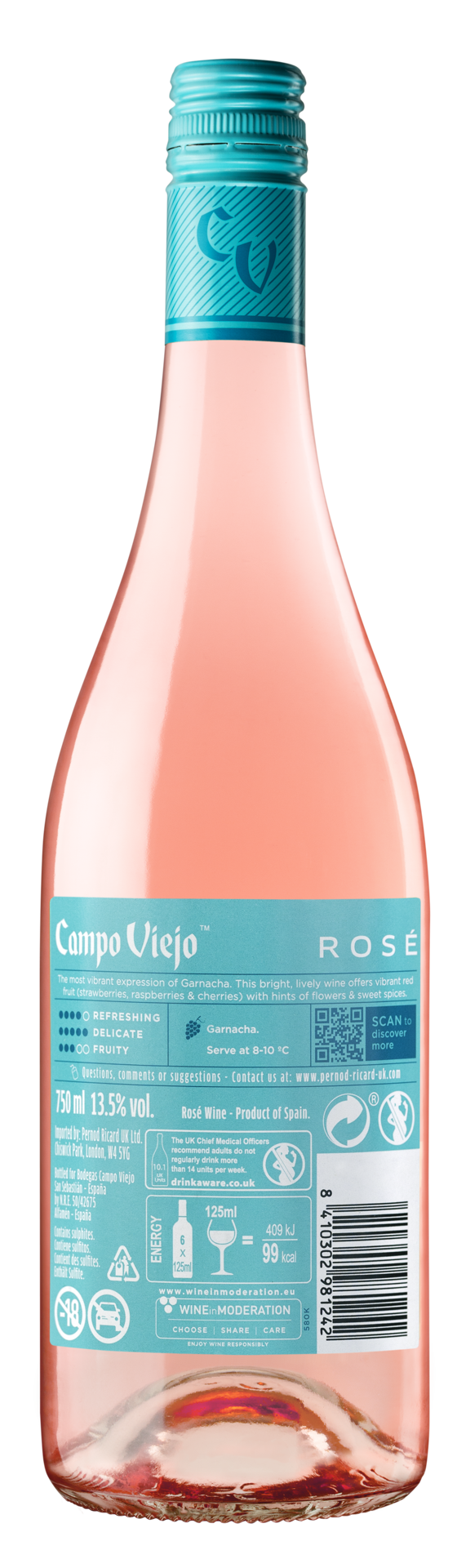 slide 4 of 5, Campo Viejo Rose Wine, 750 mL Bottle, 13.5% ABV, 750 ml