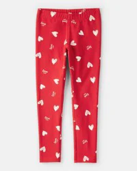 Carters Girls Heart Pull-On Stretch Leggings Red 5