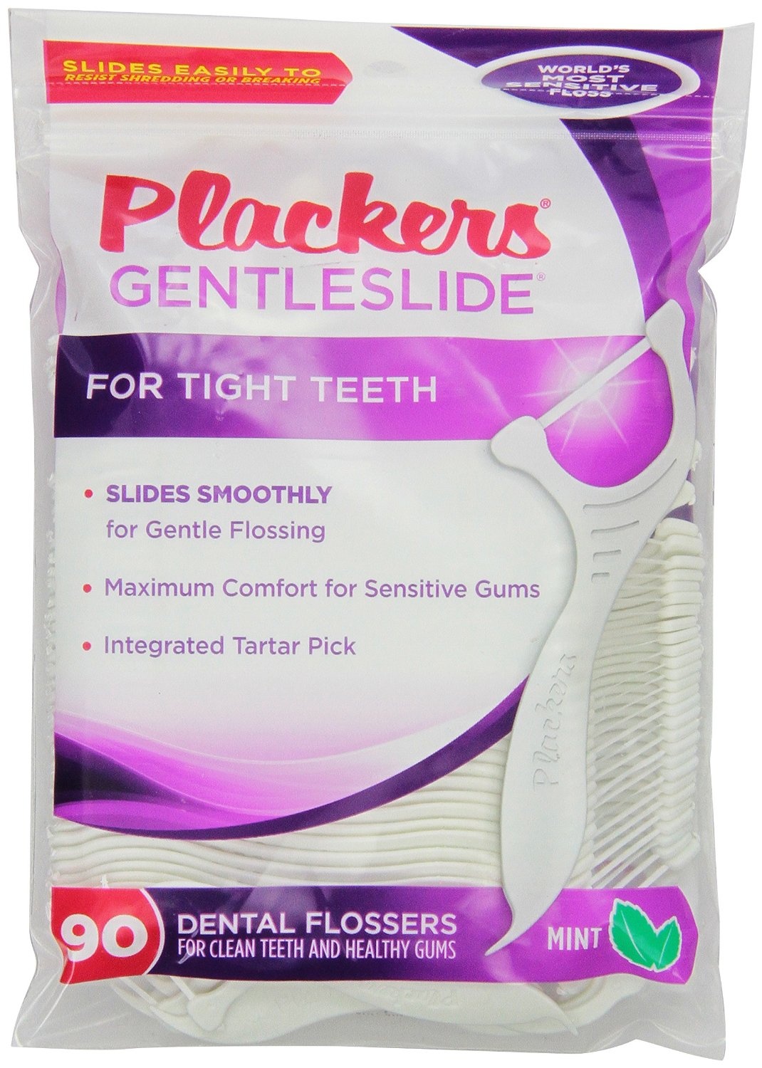 slide 1 of 1, Plackers Gentleslide Tight Teeth Dental Flossers, 90 ct