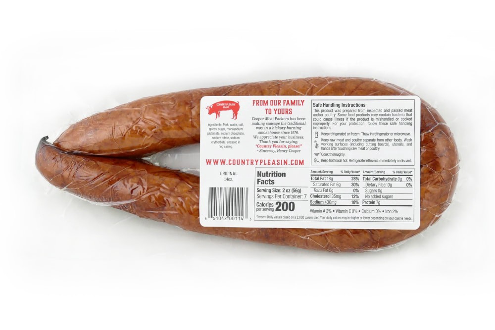 slide 2 of 2, Country Pleasin' Pork Smoked Sausage, 14 oz