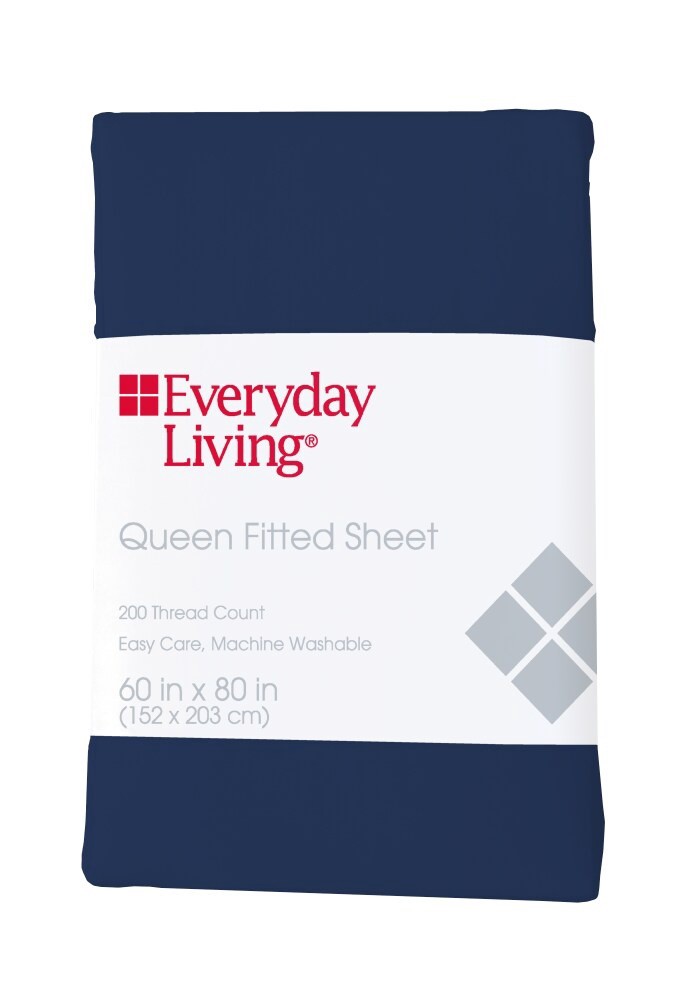 slide 2 of 2, Everyday Living Cotton/Polyester 200 Thread Count Fitted Sheet - Estate Blue, Queen Size