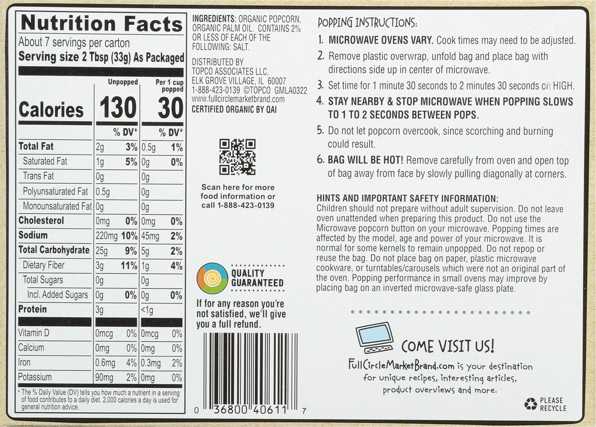 slide 5 of 9, Full Circle Market Microwave Salted Popcorn, 3 ct