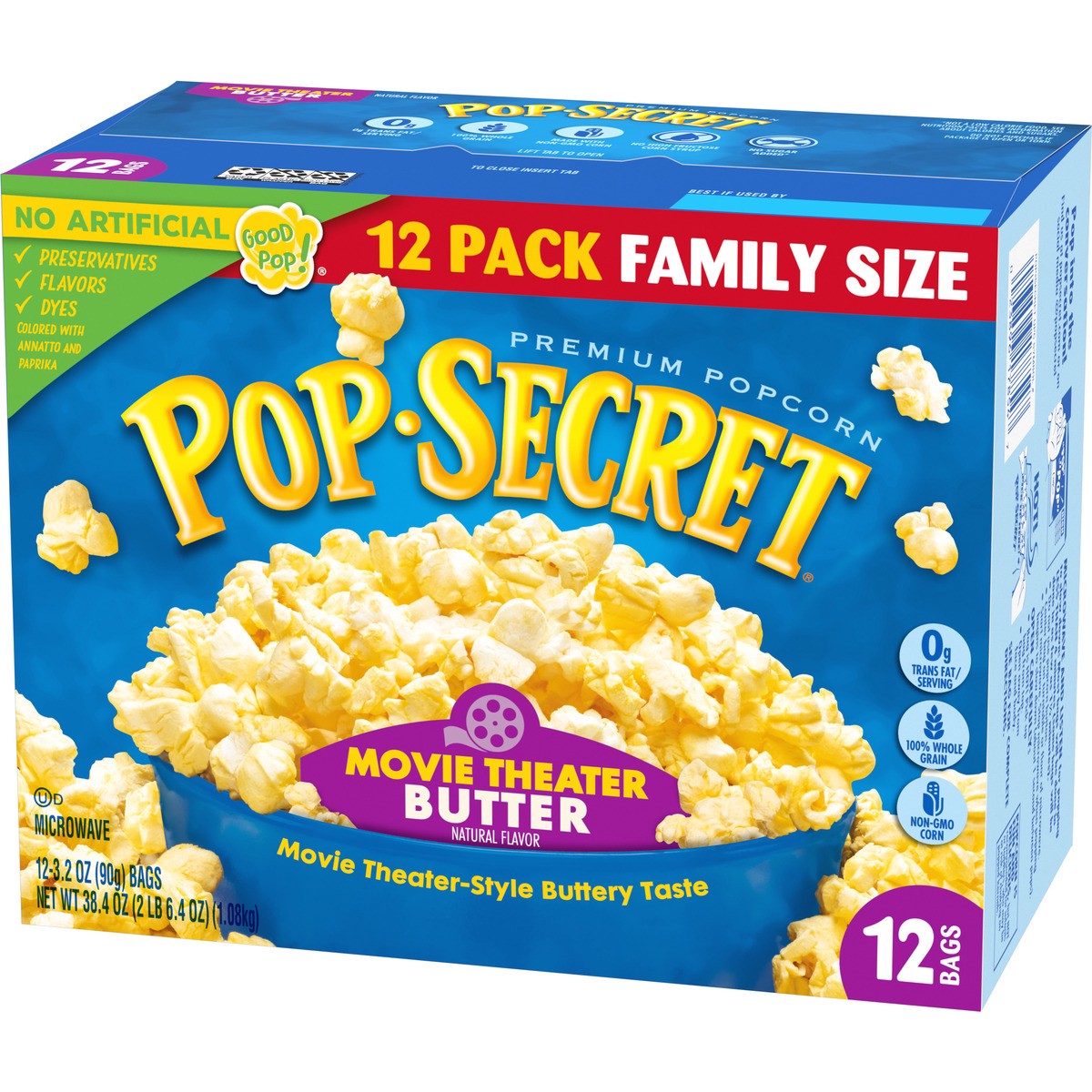 slide 9 of 9, Pop-Secret Microwave Popcorn, Movie Theater Butter, Flavor, 3 Oz Sharing Bags, 12 Ct, 38.4 oz