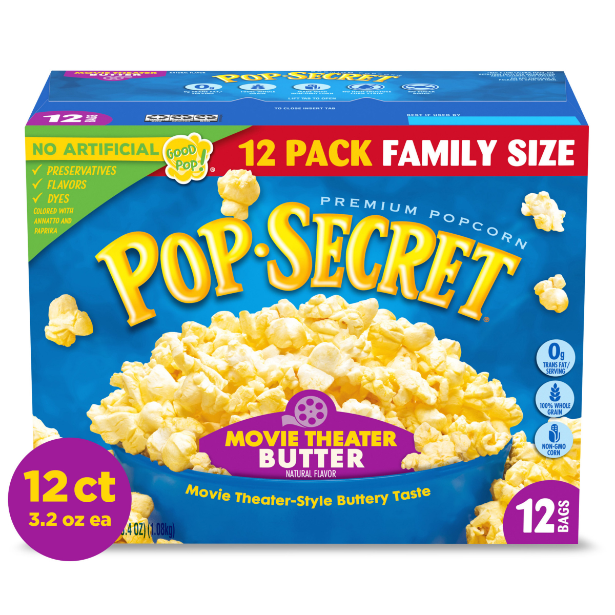 slide 1 of 9, Pop-Secret Microwave Popcorn, Movie Theater Butter, Flavor, 3 Oz Sharing Bags, 12 Ct, 38.4 oz