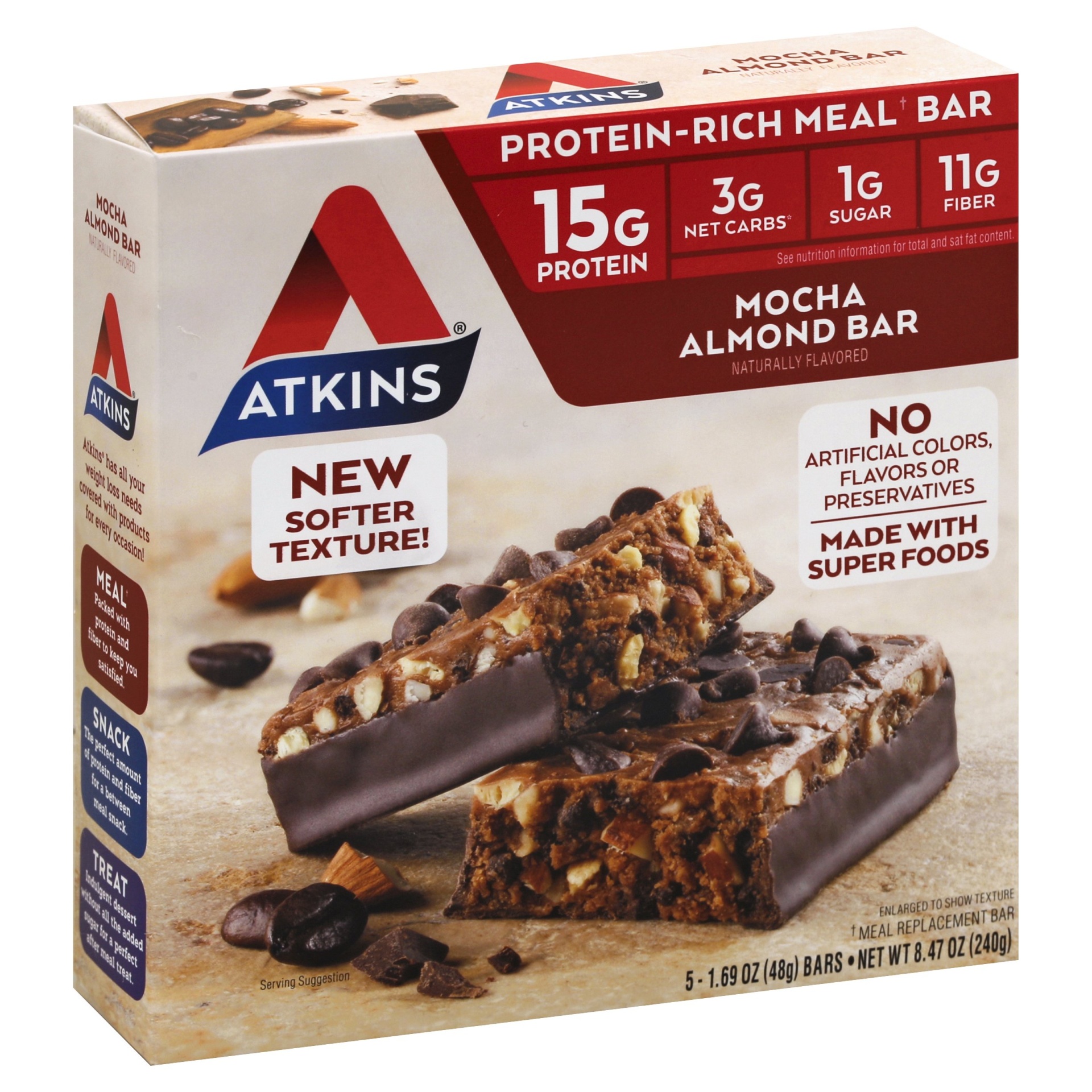 slide 1 of 1, Atkins Mocha Almond Meal Replacement Bars, 8.5 oz