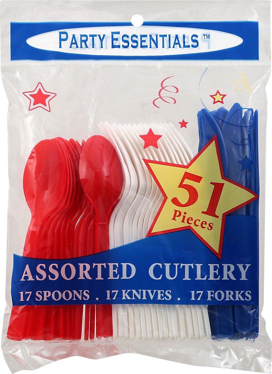 slide 4 of 6, Party Essentials Plastic Cutlery Red White Blue, 51 ct