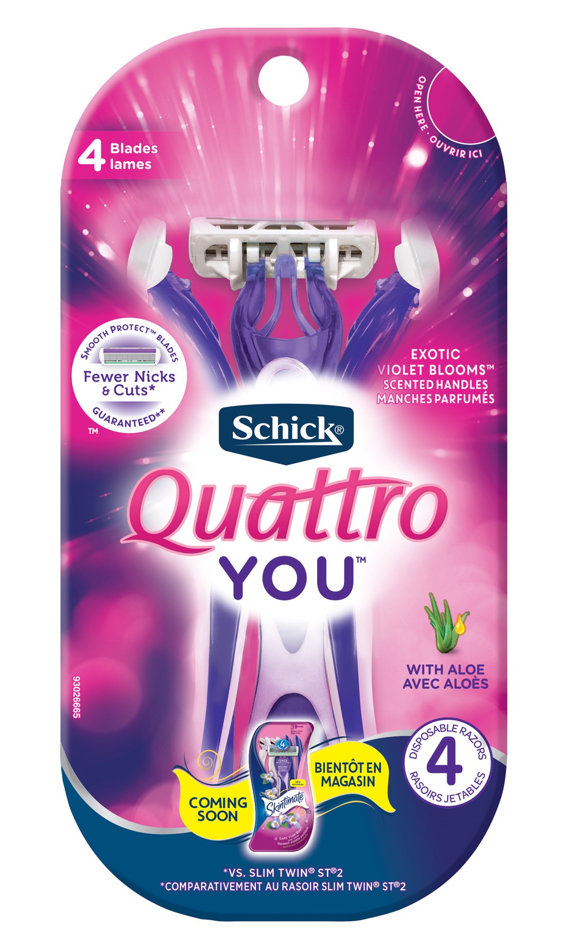 slide 1 of 3, Schick Quattro YOU Exotic Violet Blooms Disposable Razor for Women, 4 Count, 4 ct