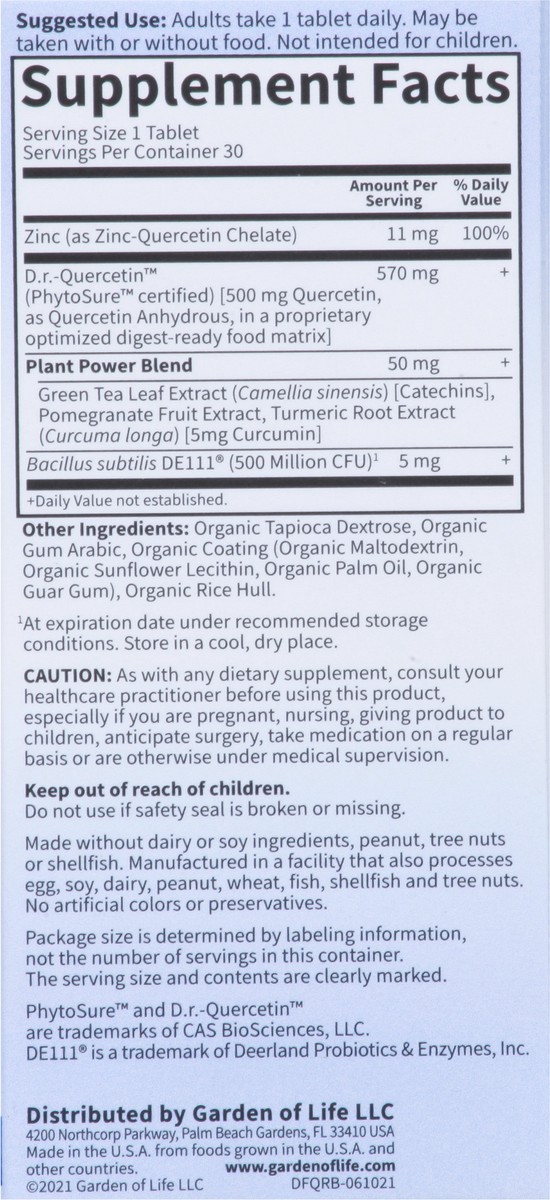 slide 7 of 9, Garden of Life Dr. Formulated 500 mg Quercetin Recovery 30 Vegan Tablets, 1 ct