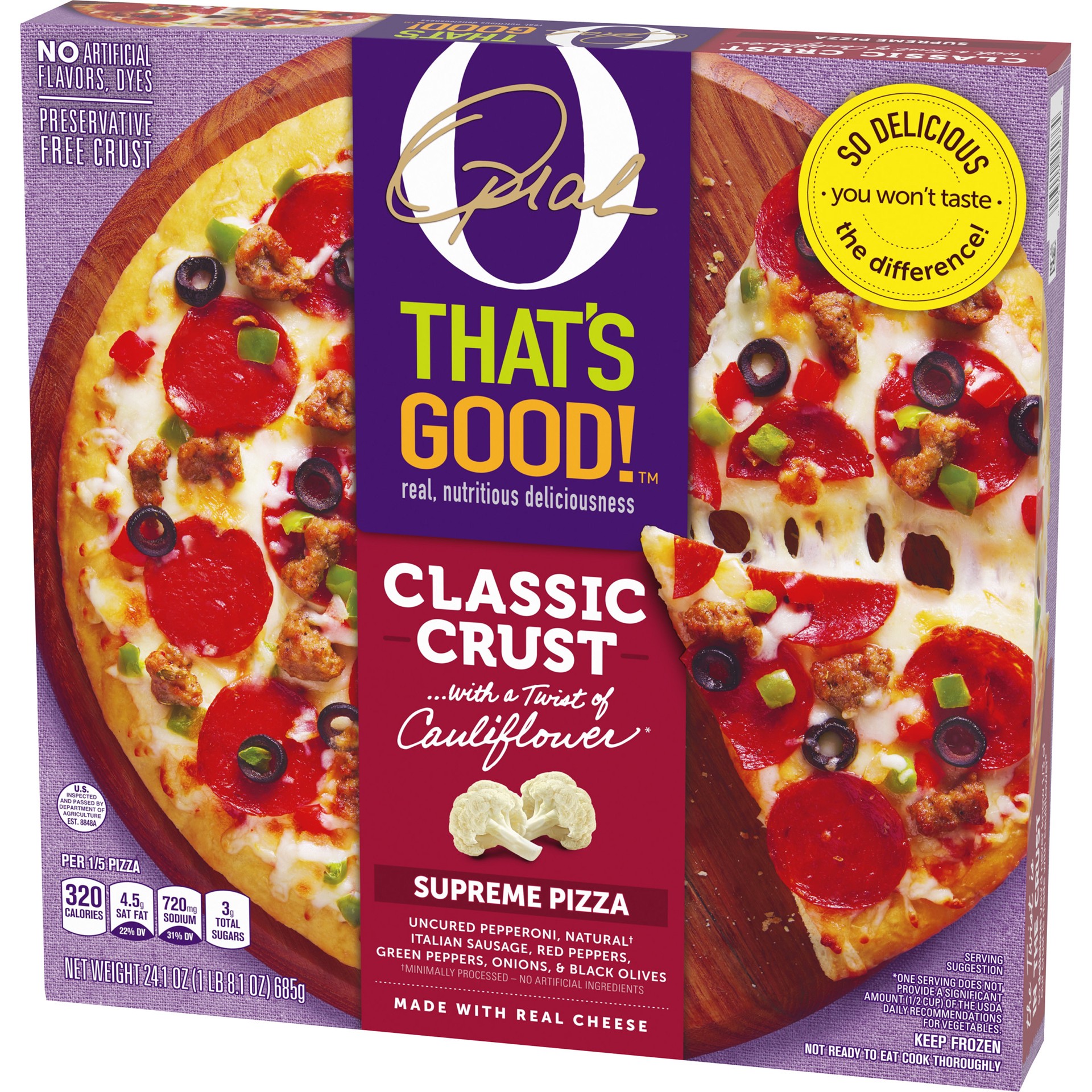 slide 4 of 10, O, That's Good! O That’s Good! Classic Crust Supreme Pizza, 24.1 oz