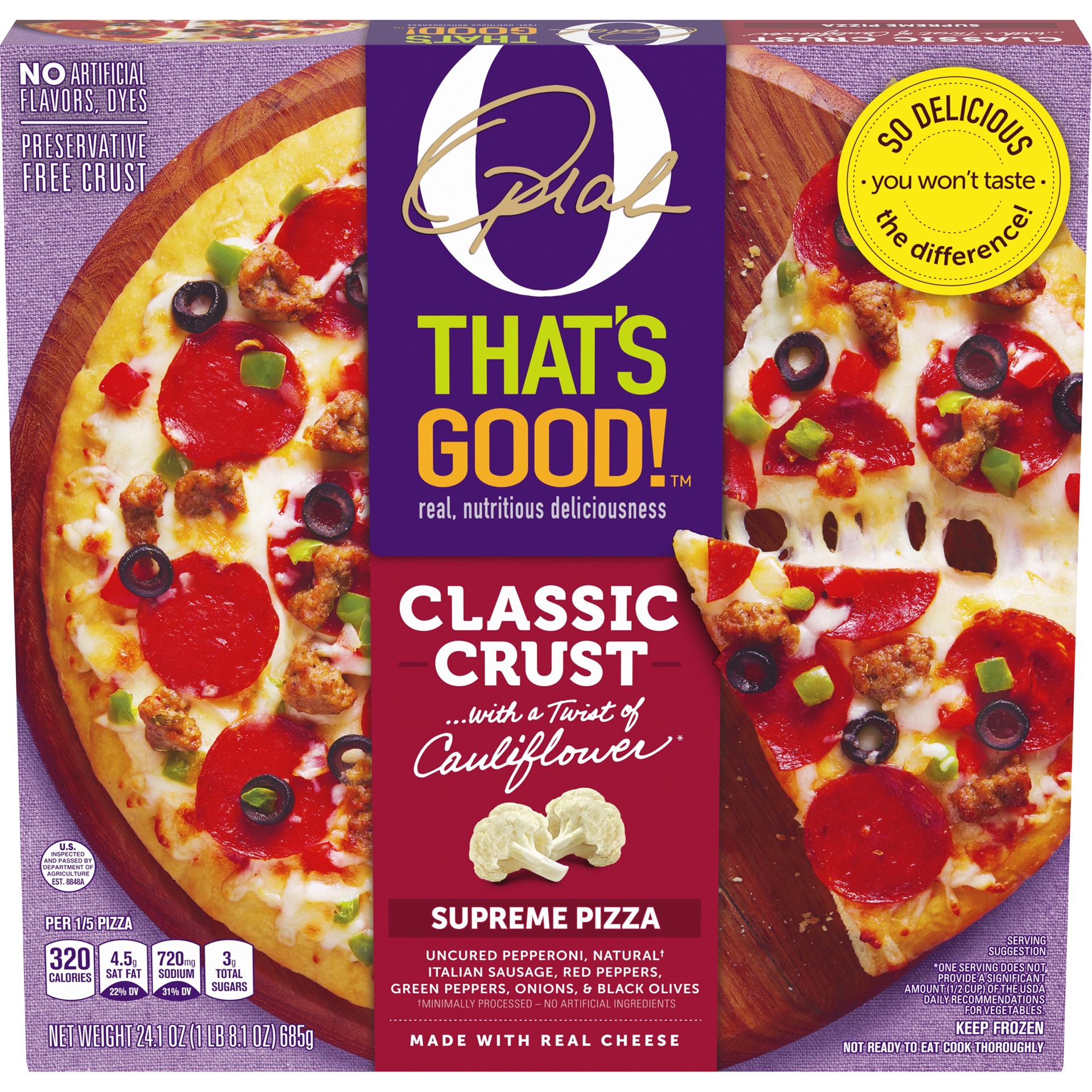 slide 7 of 10, O, That's Good! O That’s Good! Classic Crust Supreme Pizza, 24.1 oz